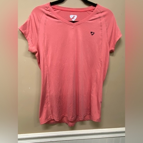 Aubrion Equestrian Performance Pink  V-Neck Tapered Short Sleeve Tee Shirt Sz M - Picture 1 of 5